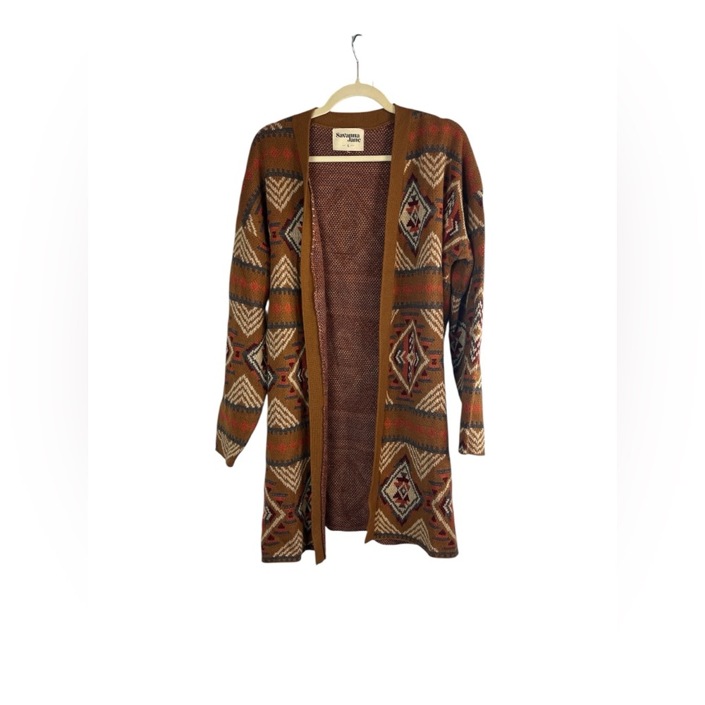 Savanna Jane Western Aztec Long Cardigan Sweater Large Boho Tribal Duster